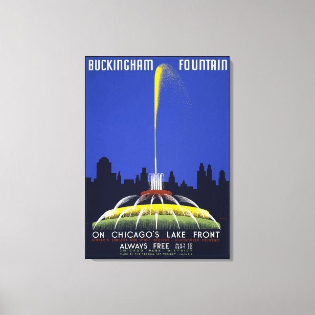 Vintages Poster von 1939, Chicagos Buckingham Foun Leinwanddruck (Vorderseite)