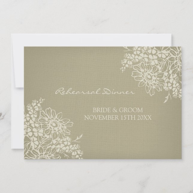 Vintages Proben-Abendessen-mit BlumenParty Einladung (Vorderseite)