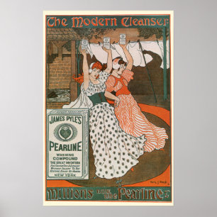 Vintages Produktlabel Art Pearline Moderner Reinig Poster