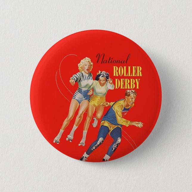 Vintages Programm Rollen-Derbys Button (Vorderseite)