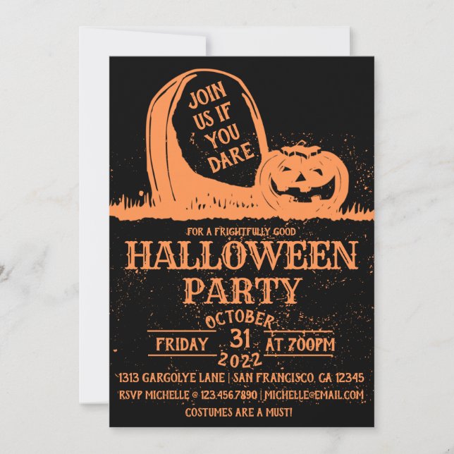 Vintages Pumpkin Grabstein Halloween-Party Einladung (Vorderseite)