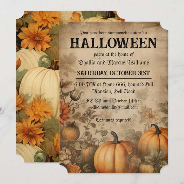 Vintages Pumpkins-Halloween-Party Einladung (Vorne/Hinten)