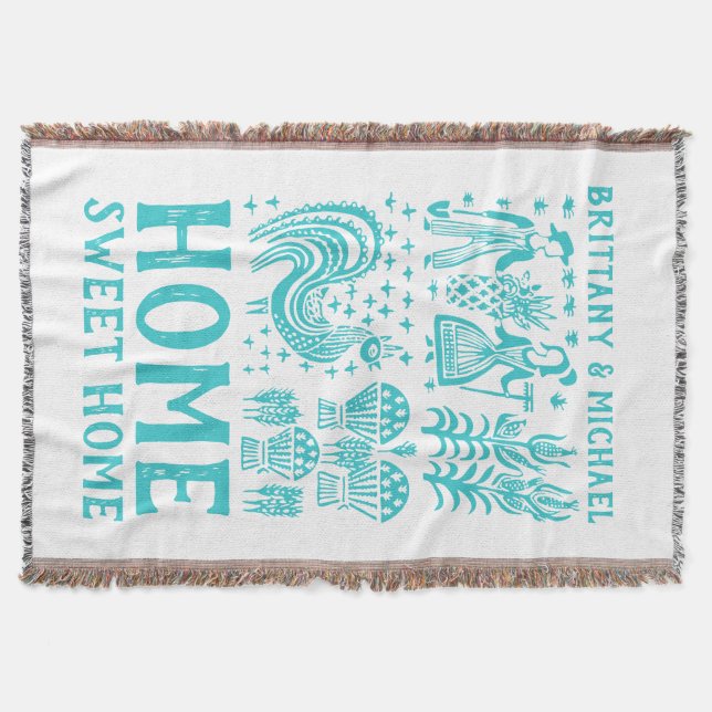 Vintages Pyrex Muster - Butterprint Türkis-Blau Decke (Vorderseite)