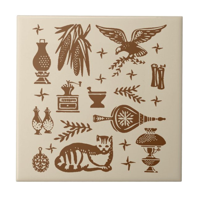 Vintages Pyrex Muster - früh Amerikaner (Brown) Fliese (Vorderseite)