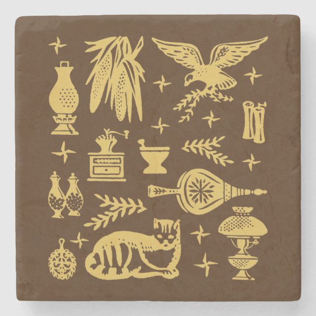 Vintages Pyrex Muster - früh Amerikaner (Gold) Steinuntersetzer (Vorderseite)