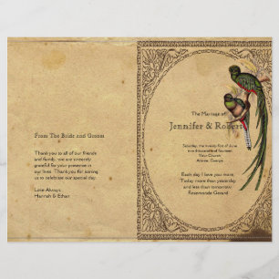 Vintages Quetzal Bird Elegant Hochzeitsprogramm