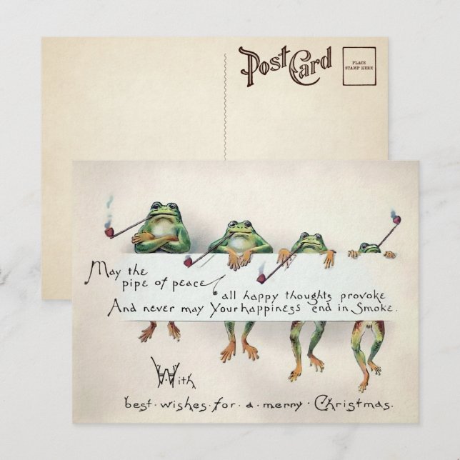 Vintages Rauchen Froschfrösche Weihnachten Postkar Postkarte (Vorne/Hinten)
