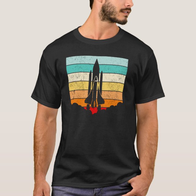 Vintages Raumschiff/Raumfahrt/Raumfahrzeug T-Shirt (Vorderseite)