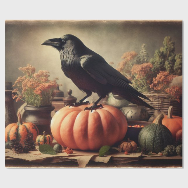 Vintages Raven Foto Gothic Halloween Decoupage Geschenkpapier (Flach)