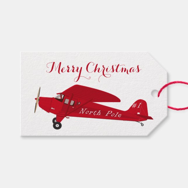 Vintages Red Airplane Frohe Weihnachtsgeschenke Ta Geschenkanhänger (Vorderseite (Horizontal))