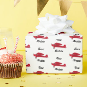 Vintages Red Airplane Happy Birthday Wrapping Pape Geschenkpapier