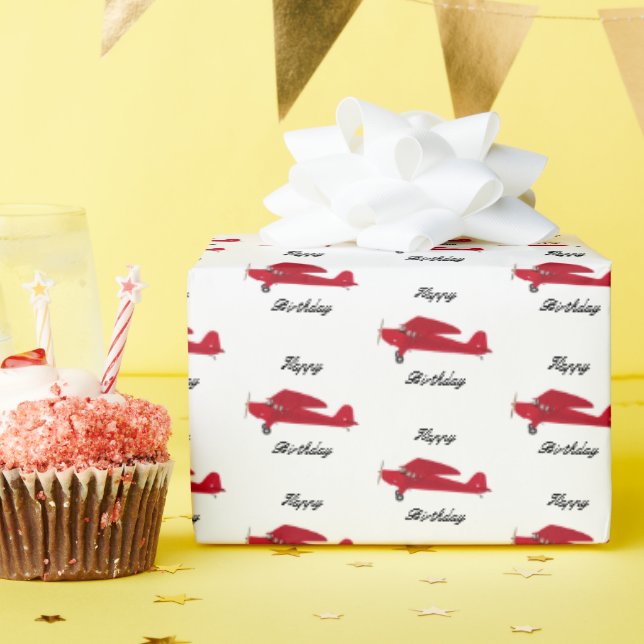 Vintages Red Airplane Happy Birthday Wrapping Pape Geschenkpapier (Geburtstagsparty)