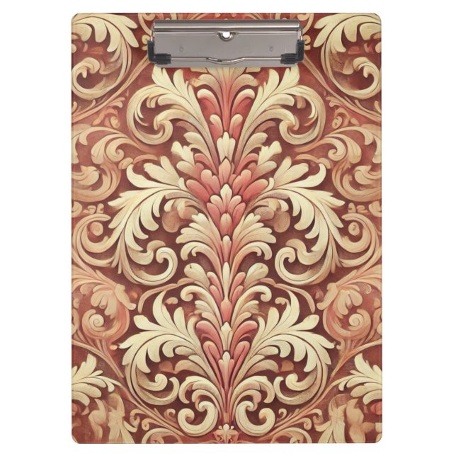 Vintages Red and Gold Damask Muster Klemmbrett (Vorderseite)