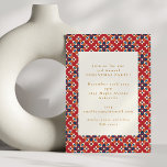 Vintages Red Blue Pattern Festliches Party Einladung<br><div class="desc">Vintag Red Blue Pattern Festliche Weihnachtsfeier Party Einladung</div>