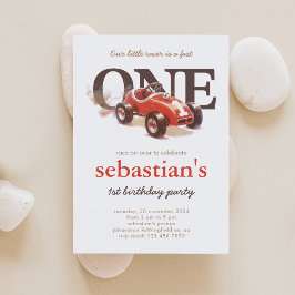 Vintages Red Race Car 1. Geburtstag Einladung
