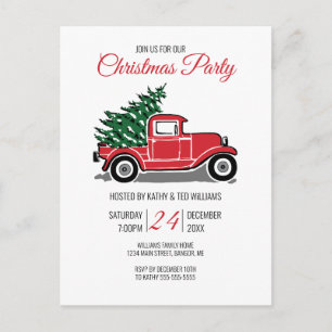 Vintages Red Truck Pine Tree Weihnachtsfest Party Einladungspostkarte