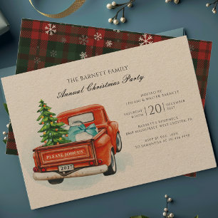 Vintages Red Truck Tree Familienweihnachtsskigebie Einladung