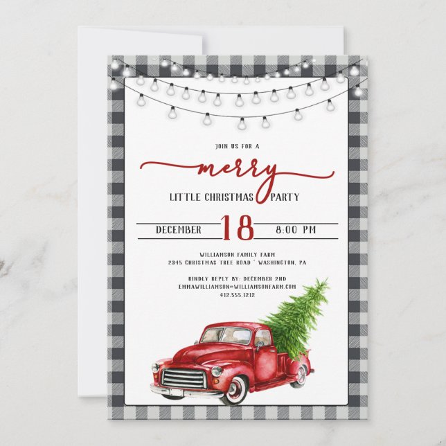 Vintages Red Truck und Tree Weihnachts-Party Einladung (Vorderseite)