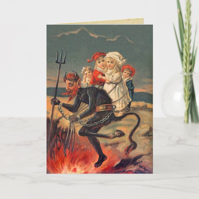 Vintages Redheaded Krampus Feiertagskarte (Vorderseite)