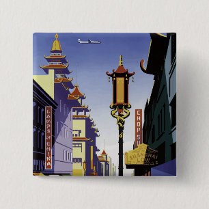 Vintages Reise-Plakat von San Francisco Chinatown Button