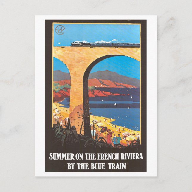 Vintages Reiseplakat an der Côte d'Azur Postkarte (Vorderseite)