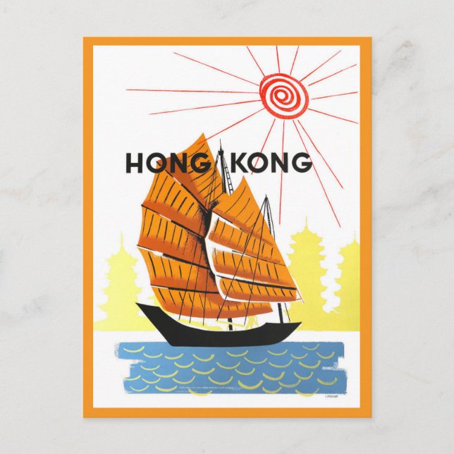 Vintages Reiseplakat für Hong Kong Postkarte (Vorderseite)