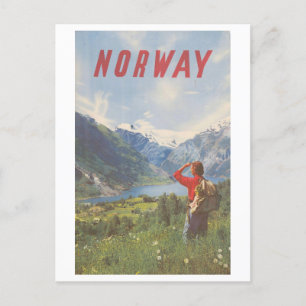 Vintages Reiseplakat für Norwegen Postkarte