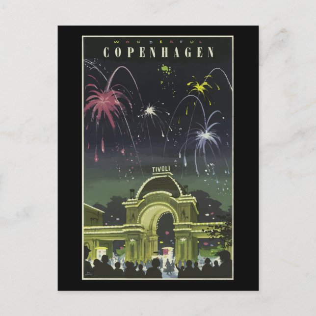 Vintages Reiseplakat Kopenhagen, Postkarte (Vorderseite)