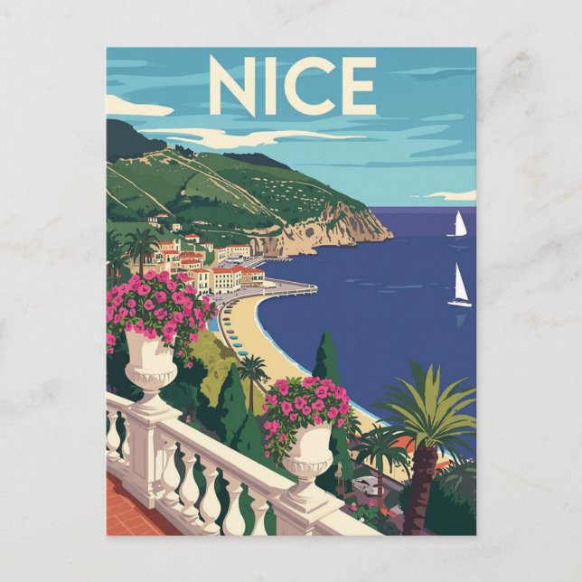 Vintages Reiseplakat von Nizza Postkarte (Vorderseite)