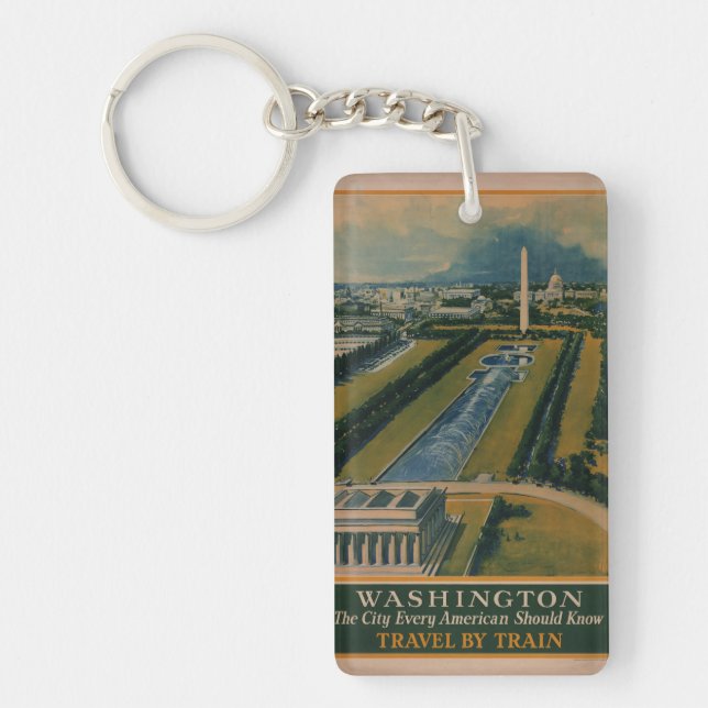 Vintages Reiseplakat Washington DC Schlüsselanhänger (Vorderseite)