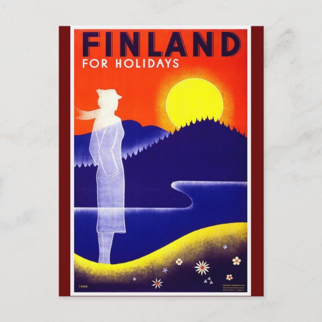 Vintages Reiseplandesign in Finnland Postkarte (Vorderseite)