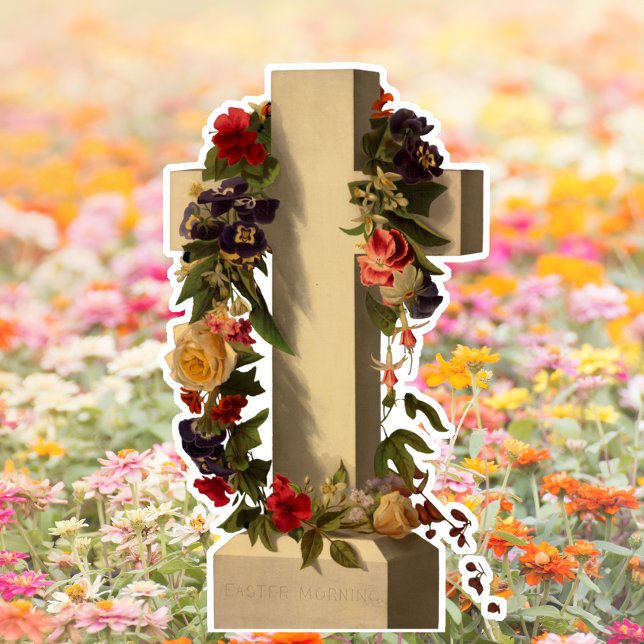 Vintages religiöses Blumenkreuz Jesus Ostern Aufkleber (Vintage Religious Christian Catholic Floral Cross Jesus Christ Easter Custom-Cut Vinyl Sticker)