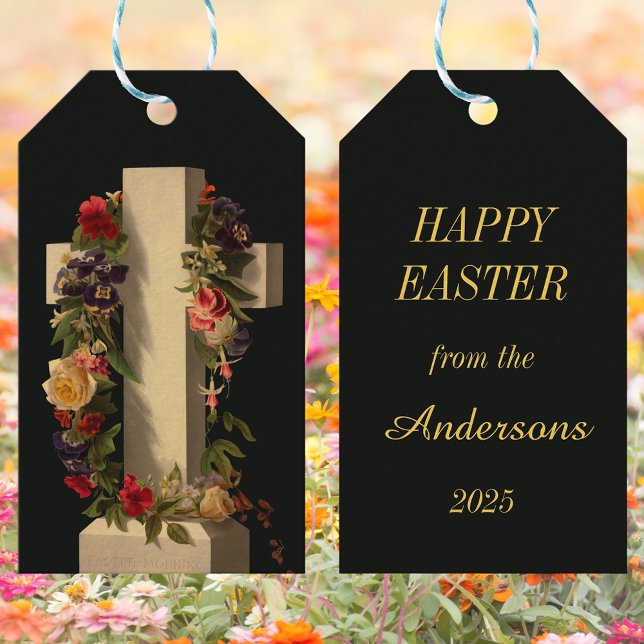 Vintages religiöses Blumenkreuz Jesus Ostern Geschenkanhänger (Vintage Religious Christian Catholic Floral Cross Jesus Christ Resureection Happy Easter Gift Tags)