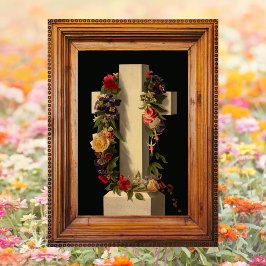 Vintages religiöses Blumenkreuz Jesus Ostern Poster