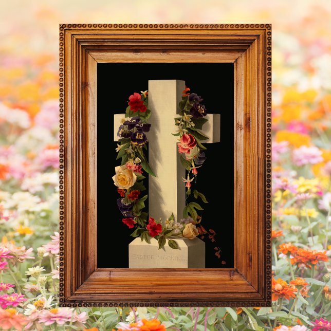 Vintages religiöses Blumenkreuz Jesus Ostern Poster (Vintage Religious Christian Catholic Floral Cross Jesus Christ is risen Resurrection Easter Poster)