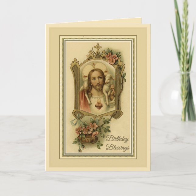 Vintages religiöses Heiliges Herz Jesus Geburtstag Karte (Vorderseite)