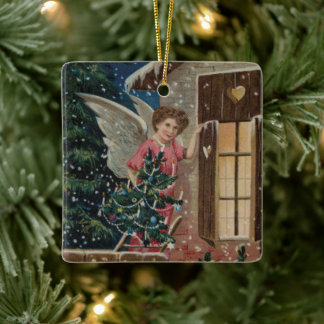 Vintages religiöses Weihnachtsgeschenk mit Wünsche Keramikornament
