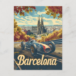 Vintages Rennauto in Barcelona Postkarte