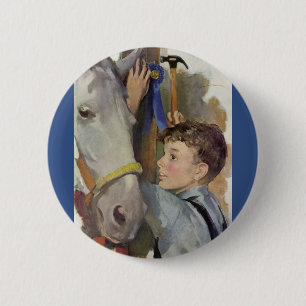 Vintages Rennpferd, Blue Ribbon Sieger mit einem J Button