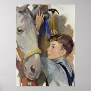 Vintages Rennpferd, Blue Ribbon Sieger mit einem J Poster
