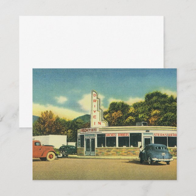 Vintages Restaurant, 50er-Drive in Diner Einladung (Vorne/Hinten)