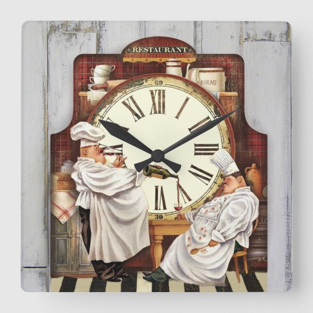 Vintages Restaurant Quadratische Wanduhr (Vorderseite)
