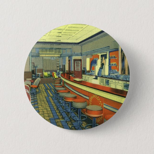 Vintages Restaurant, Retro Roadside Diner Räume Button (Vorderseite)