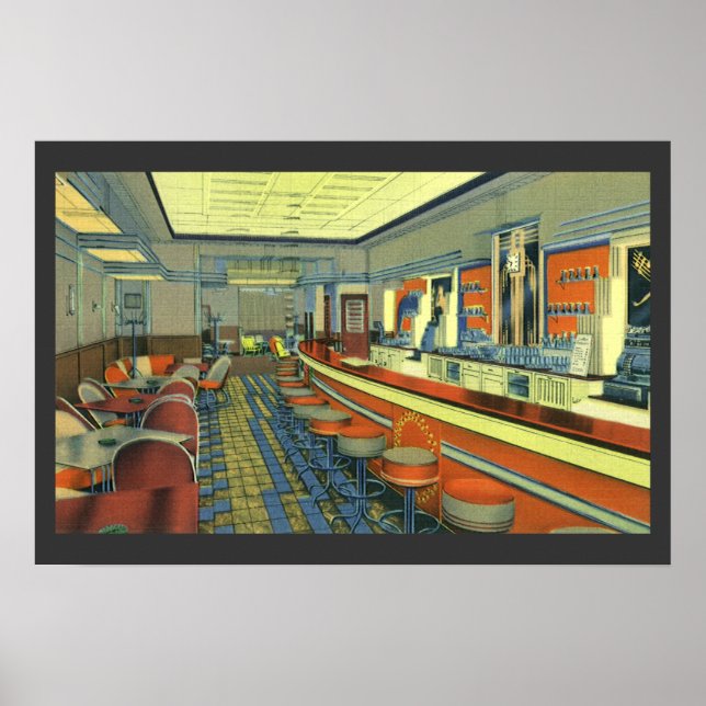 Vintages Restaurant, Retro Roadside Diner Räume Poster (Vorne)