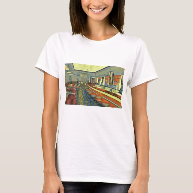 Vintages Restaurant, Retro Roadside Diner Räume T-Shirt (Vorderseite)