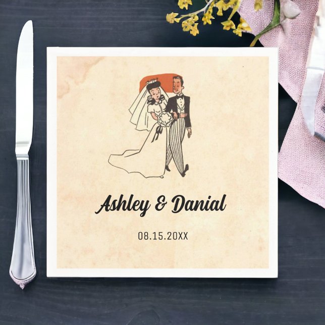 Vintages Retro altes rustikales Comic Ehepaar Hoch Serviette (Von Creator hochgeladen)