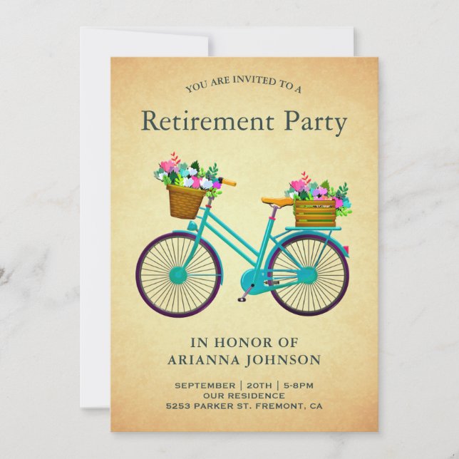 Vintages Retro-Aquamarines Floral Bicycle Ruhestan Einladung (Vorderseite)