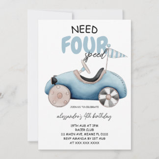 Vintages Retro-Auto 4. Geburtstag Einladung