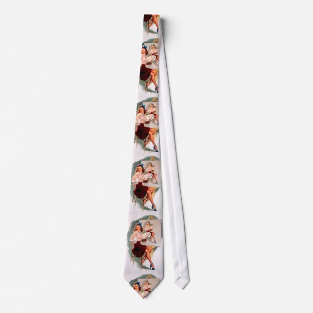 Vintages Retro Button Up Girl Krawatte (Vorderseite)