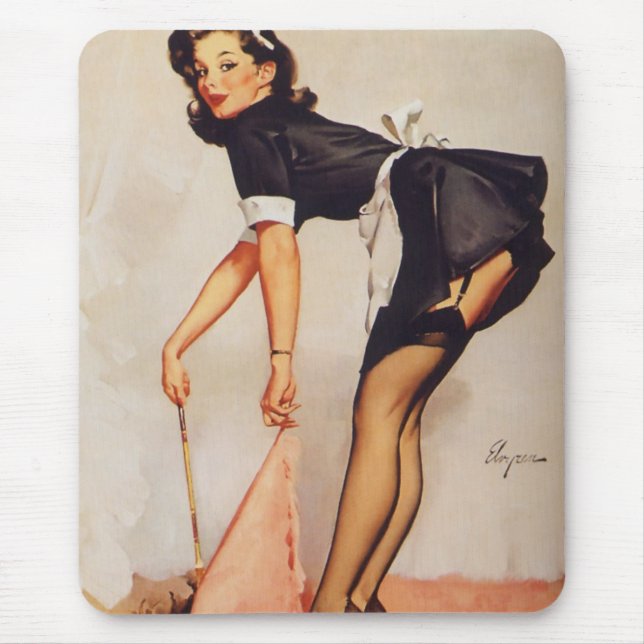 Vintages Retro Button Up Girl Mousepad (Vorne)